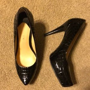 Black crocodile patterned heels